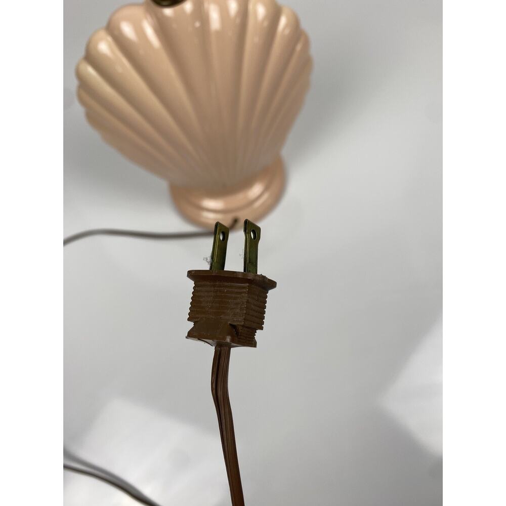 Vtg Hollywood Regency Art Deco Ceramic Clam Shell Lamp MCM Beach Peach Pink - Picture 8 of 10